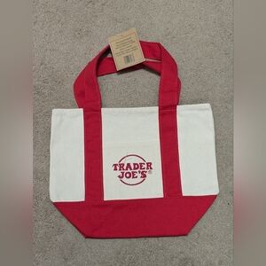 New - Trader Joe's Red and White Mini Canvas Tote Bag